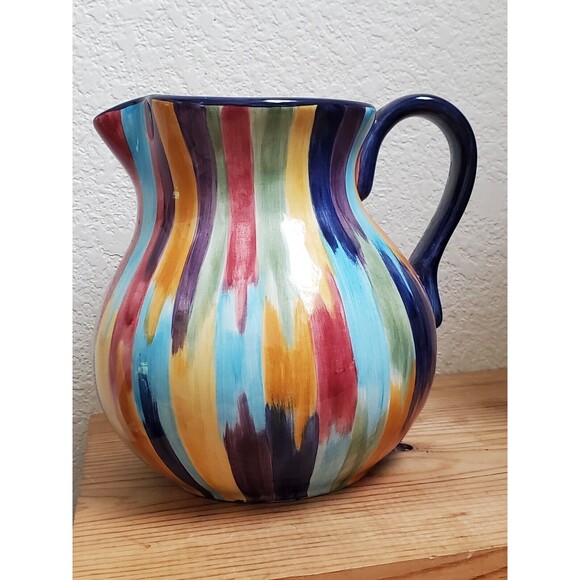 Tabletops Unlimited Pitcher Madrid Brush Stroke Paint Brush Stripe Dinnerware - Picture 4 of 6